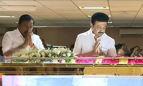 எம்.எஸ்.சுவாமிநாதன் உடலுக்கு முதல்-அமைச்சர் மு.க.ஸ்டாலின் அஞ்சலி