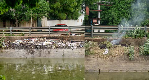 புதுஆற்றின் கரையோரத்தில் கொட்டப்படும் குப்பைகள்