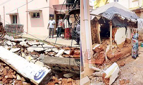 விடிய, விடிய கொட்டித்தீர்த்த மழை; வீடு இடிந்தது-சாலைகளில் திடீர் பள்ளம்