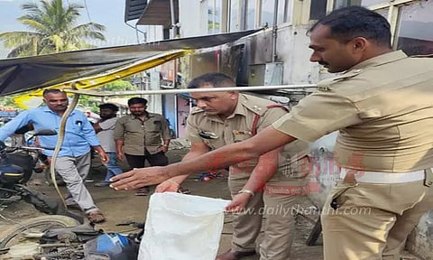 மோட்டார் சைக்கிளில் பதுங்கி இருந்த பாம்பு பிடிபட்டது