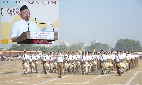 பிரமாண்ட அணிவகுப்புடன் ஆர்எஸ்எஸ் நடத்திய விஜயதசமி விழா- சங்கர் மகாதேவன் பங்கேற்பு