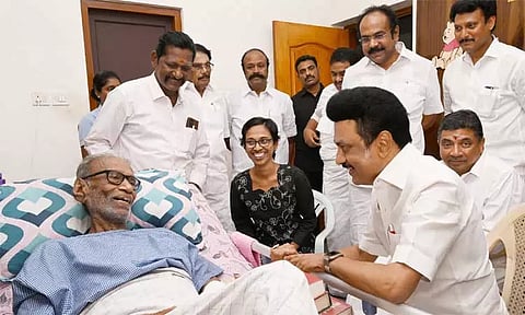 மதுரையில் பழ.நெடுமாறனுடன் முதல்-அமைச்சர் மு.க.ஸ்டாலின் சந்திப்பு