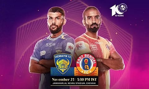 ஐஎஸ்எல் கால்பந்து ; சென்னையின் எப்சி - கிழக்கு வங்காளம் அணிகள் இன்று மோதல்