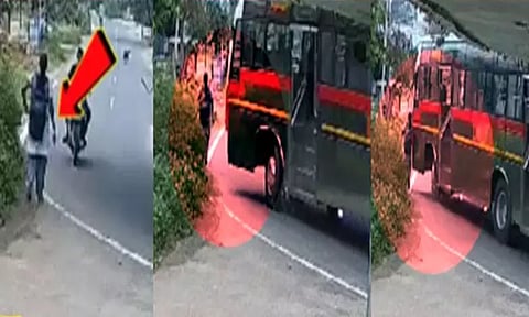 சாலை வளைவில் கல்லூரி மாணவி மீது வேகமாக மோதிய பேருந்து..! பதைபதைக்கும் காட்சி..!