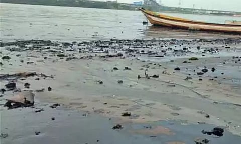 எண்ணூர் முகத்துவாரம் பகுதியில் எண்ணெய் கழிவு அகற்றம்