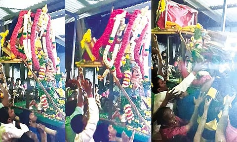 சொர்க்கவாசல் திறப்பின்போது சாமி சிலை கவிழ்ந்ததால் பக்தர்கள் அதிர்ச்சி