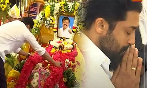 மறைந்த கேப்டன் விஜயகாந்தின் நினைவிடத்தில் நடிகர் சூர்யா அஞ்சலி