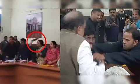 ஆலோசனை கூட்டத்தில் நகராட்சி தலைவர் மீது செருப்பை வீசிய பெண் கவுன்சிலர்