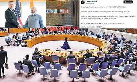 ஐநா பாதுகாப்பு கவுன்சிலில் இந்தியாவுக்கு நிரந்தர இடமில்லாதது அபத்தமானது - எலான் மஸ்க்