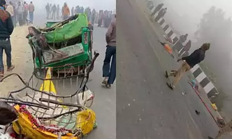 உத்தரபிரதேசம்: கடும் பனிமூட்டத்தால் ஆட்டோ-டேங்கர் லாரி நேருக்கு நேர் மோதி விபத்து: 12 பேர் பலி