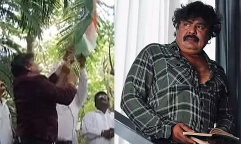 தேசியக்கொடியை தலைகீழாக ஏற்றிய மன்சூர் அலிகான்.. குடியரசு தினவிழாவில் பரபரப்பு