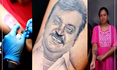 விஜயகாந்த் உருவத்தை கையில் பச்சை குத்திக்கொண்ட பிரேமலதா - வைரல் வீடியோ