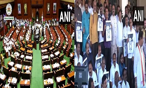கர்நாடக சட்டசபையில் பா.ஜ.க. எம்.எல்.ஏ.க்கள் அமளியில் ஈடுபட்டதால் பரபரப்பு