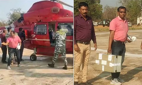 ஹெலிகாப்டரில் கொண்டுவரப்பட்ட 10, 12ம் வகுப்பு பொதுத்தேர்வு வினாத்தாள்கள்