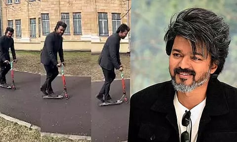 ஜாலியாக ப்ரீ ஸ்டைல் ஸ்கூட்டர் ஓட்டிய விஜய் - வைரல் வீடியோ