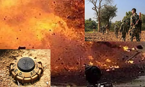 சத்தீஷ்காரில் நக்சலைட்டுகள் புதைத்து வைத்திருந்த கண்ணி வெடியில் சிக்கி 2 பாதுகாப்புப்படை வீரர்கள் காயம்