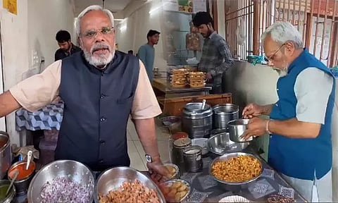 பிரதமர் மோடி போல் தோற்றமளிக்கும் பானி பூரி வியாபாரி: போட்டி போட்டு செல்பி எடுத்து செல்லும் வாடிக்கையாளர்கள்