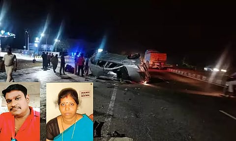 டயர் வெடித்ததால் தலைகீழாக கவிழ்ந்த கார்- 3 பேர் பலி