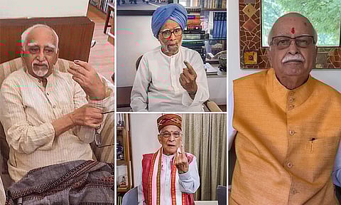 மக்களவை தேர்தல்: வீட்டில் இருந்து வாக்கு செலுத்திய அத்வானி, மன்மோகன் சிங்