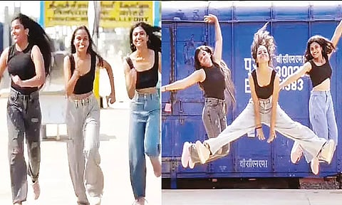 ரெயில் நிலையத்தில் நடனமாடி ரீல்ஸ் வெளியிட்ட இளம்பெண்கள் - வைரலானதால் பரபரப்பு