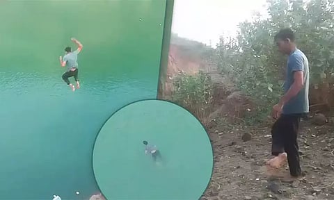 இன்ஸ்டா ரீல்ஸ்-காக 100 அடி உயரத்தில் இருந்து ஏரியில் குதித்த இளைஞர் தண்ணீரில் மூழ்கி பலி - வைரல் வீடியோ