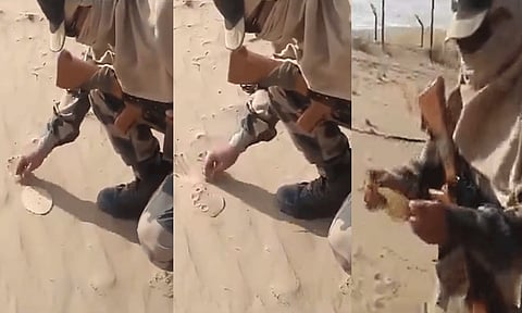 Soldier frying Pappad in the desert sand