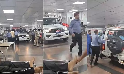 அவசர பிரிவுக்குள் ஜீப்பை ஓட்டிச்சென்ற போலீசார்