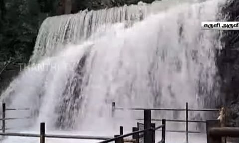 தேனி: சுருளி அருவியில் நீர்வரத்து அதிகரிப்பு - சுற்றுலா பயணிகளுக்கு தடை