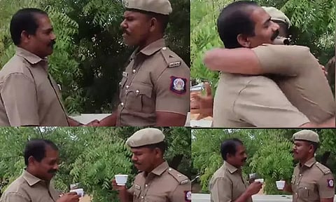 'ஒரு கப் டீ, கட்டிப்பிடி வைத்தியம்' முடிவுக்கு வந்த மோதல்: அரசு பஸ் நடத்துனர் - காவலர் இடையே சமரசம்