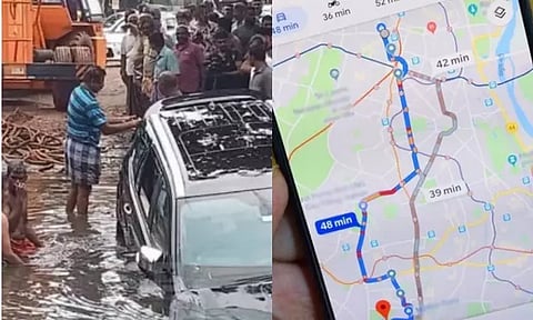 'கூகுள் மேப்' காட்டிய வழி: கால்வாய்க்குள் காரை விட்ட சுற்றுலா குழுவினர்