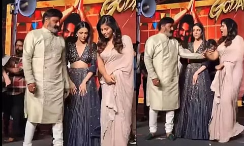 மேடையில் நடிகை அஞ்சலியை தள்ளிவிட்ட பாலகிருஷ்ணா- வீடியோ வைரல்