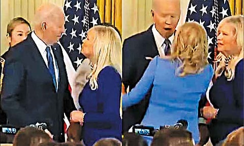 மனைவி என நினைத்து வேறொரு பெண்ணுக்கு முத்தம் கொடுக்க முயன்ற ஜோ பைடன்