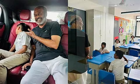 பள்ளிக்குச் செல்ல அடம்பிடித்த பேரனை அழைத்துச் சென்ற நடிகர் ரஜினிகாந்த்