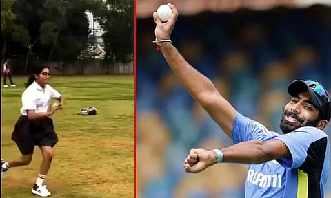 பும்ரா போல் பந்துவீசி அசத்தும் இளம் பெண்... வைரல் வீடியோ