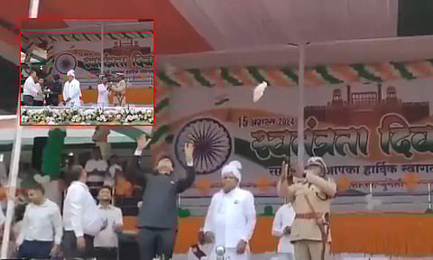 சுதந்திர தின நிகழ்ச்சி: பறக்காமல் கீழே விழுந்த புறா; வைரலான வீடியோ