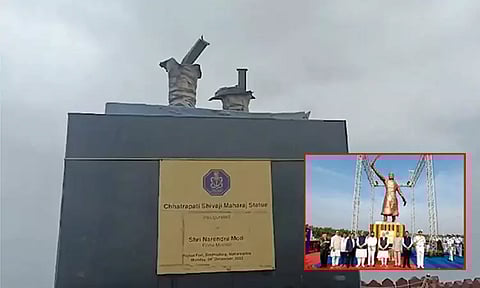 மராட்டியம்: உடைந்து விழுந்த சிவாஜி சிலை; எதிர்க்கட்சிகள் கடும் விமர்சனம்