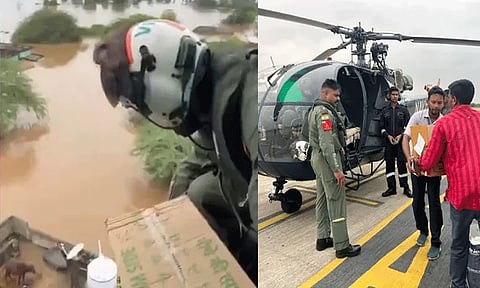 ஆந்திராவில் வெள்ளத்தால் பாதிக்கப்பட்ட மக்களுக்கு ஹெலிகாப்டர் மூலம் உணவு, தண்ணீர் விநியோகம்