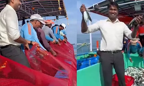 கேரளாவில் கடலுக்கு சென்று மீனவர்களுடன் மீன் பிடித்த கலெக்டர்