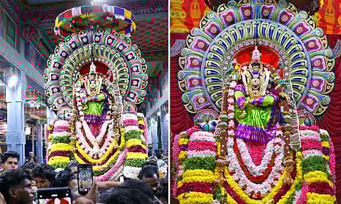 தசரா திருவிழா: ரிஷப வாகனத்தில் பார்வதி திருக்கோலத்தில் முத்தாரம்மன் வீதி உலா