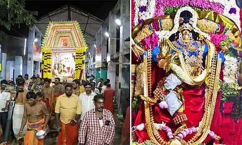 தசரா திருவிழா 7-ம் நாள்: பூஞ்சப்பரத்தில் ஆனந்த நடராஜர் திருக்கோலத்தில் முத்தாரம்மன் வீதி உலா