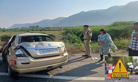 டயர் வெடித்து கார் கவிழ்ந்ததில் ஒரே குடும்பத்தை சேர்ந்த 5 பேர் பலி