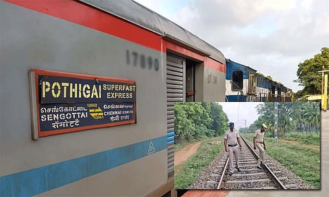தண்டவாளத்தில் கற்கள்: பொதிகை எக்ஸ்பிரஸ் ரெயிலை கவிழ்க்க மீண்டும் சதியா?
