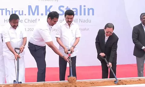 அரியலூரில் புதிய காலணிகள் தொழிற்சாலைக்கு அடிக்கல் நாட்டினார் முதல்-அமைச்சர் மு.க.ஸ்டாலின்