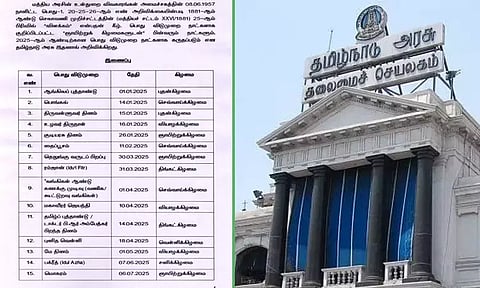 2025-ம் ஆண்டுக்கான பொது விடுமுறை நாட்கள் அறிவிப்பு