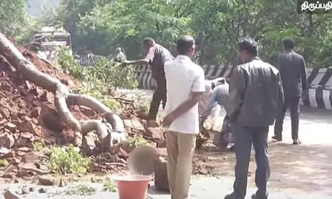 திருப்பதி ஏழுமலையான் கோயிலுக்கு செல்லும் மலைப்பாதையில் மண் சரிவு