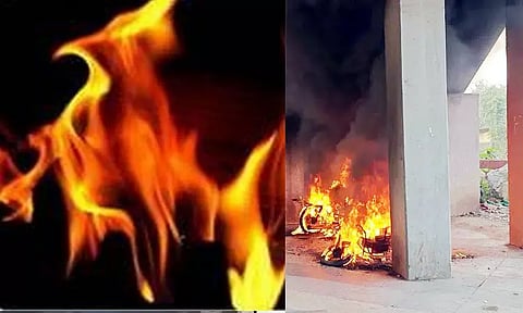 தெலுங்கானா: மெட்ரோ ரெயில் நிலையத்தில் உள்ள வாகன நிறுத்துமிடத்தில் தீ விபத்து