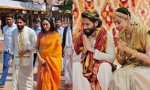 நாக சைதன்யா-சோபிதா துலிபாலா தம்பதி...ஸ்ரீசைலம் கோவிலில் சாமி தரிசனம்