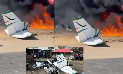 நெடுஞ்சாலையில் விழுந்து தீப்பற்றி எரிந்த விமானம் - 3 பேர் பலி