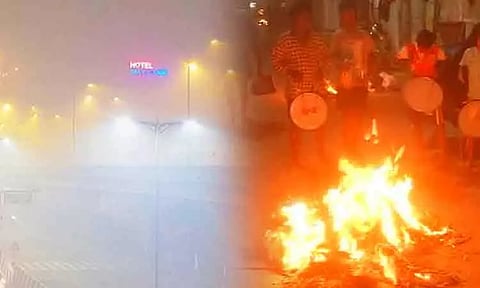 போகி கொண்டாட்டம் எதிரொலி.. சென்னையில் புகைமூட்டம் - வாகன ஓட்டிகள் சிரமம்