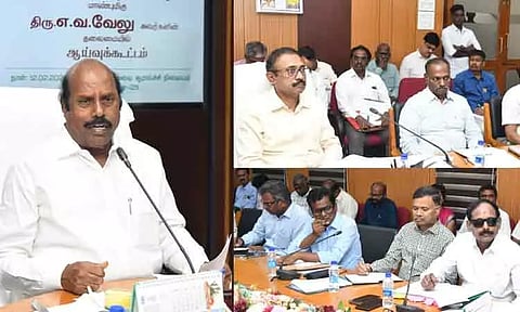 நெடுஞ்சாலை பணிகள் குறித்து அமைச்சர் எ.வ.வேலு ஆய்வு